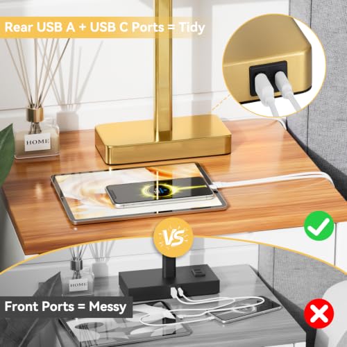 Hong-in Touch Lamps for Bedroom, Bedside Table Lamps Set 2, D. White&Gold | Modern Table Lamp for Nightstands, Desk Lamp for Bedroom, with USB C+A, End Tables Bed Side, Bulb Included, 3 Way Dimmable - color: D. White&Gold