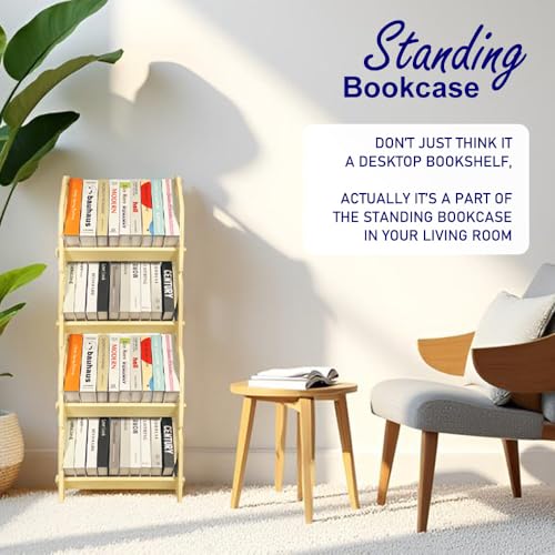 2 pack Desktop Bookshelf, Stackable Book Organizer with Handle, storage rack for CD/Magazine/File Folder, Portable Small bookshelf for Study, Living room, Kid's room, No Nails, Medium Size - style: 2 Pack Medium Size