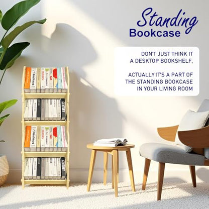 2 pack Desktop Bookshelf, Stackable Book Organizer with Handle, storage rack for CD/Magazine/File Folder, Portable Small bookshelf for Study, Living room, Kid's room, No Nails, Medium Size - style: 2 Pack Medium Size