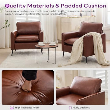 TYBOATLE Accent Chair Set of 2, Brown Leather Accent Chair, Comfy Living Room Chair, Cozy Reading Sitting Chair, Mid Century Modern Accent Chairs, Arm Reception Chairs, Office Furniture - color: Brown