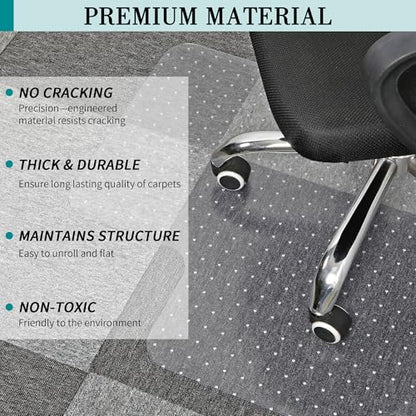 Office Chair Mat for Carpeted Floors, 45'' x 53'' Large Desk Chair Mat for Low Carpets, Premium Quality Hard Carpet Protector for Work, Home, Gaming, Easy Glide and Flat Without Curling - size: 45" X 53" Rectangle