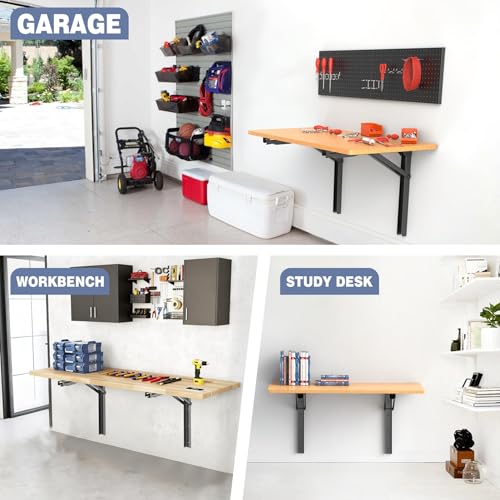 WALMANN Heavy Duty 18" Folding Shelf Brackets, Wall-Mounted Collapsible Brackets for Workbench/Table, 550 lbs Capacity, Space-Saving Hinges for Garage, Kitchen, Laundry(No Board) - size: 18 Inch