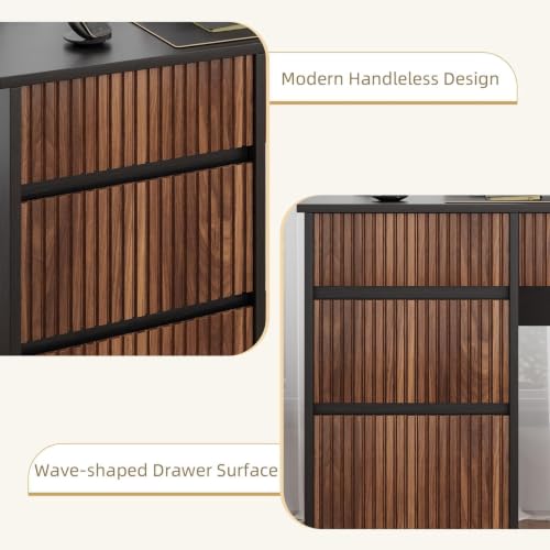 4 EVER WINNER Computer Desk with Drawers, 48 Inch Fluted Desk with Storage - color: Black, size: 48 Inch