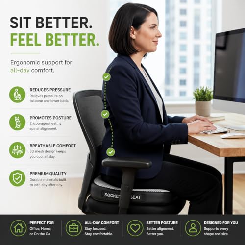 Aylio Socket Seat Cushion for Sit Bone, Ischial Tuberosity & Tailbone Pressure Relief – Ischial Bursitis, Hamstring & Piriformis Support – Firm Memory Foam Seat Cushion for Office Chair & Car
