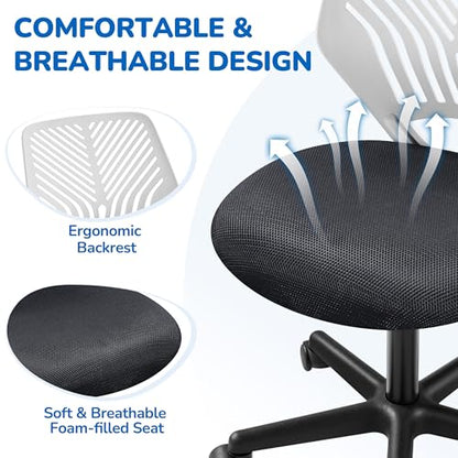 Topeakmart Armless Small Office Desk Chair, Adjustable Height Swivel, Dark Gray - color: Dark Grey