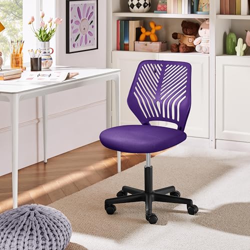 Yaheetech Student Desk Chair, Low-Back Armless Study Chair with Lumbar Support, Adjustable Swivel Office Chair for Home Bedroom School, Purple - color: Purple