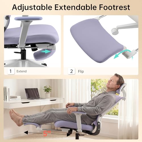 Ergonomic Foldable Office Chair with Footrest and Lumbar Support, Purple - color: Purple