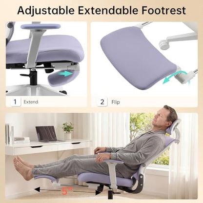 Ergonomic Foldable Office Chair with Footrest and Lumbar Support, Purple - color: Purple