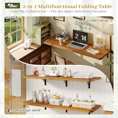 Dogsky Floating Wall Desk 48" x 16" - 300 lbs Heavy Duty Solid Pine - color: Golden Brown, size: 48" x 16"