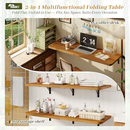 Dogsky Floating Wall Desk 48" x 16" - 300 lbs Heavy Duty Solid Pine - color: Golden Brown, size: 48" x 16"