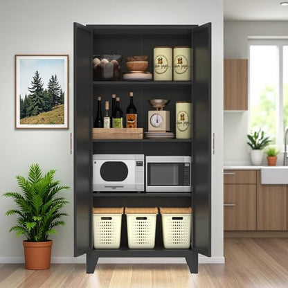 61'' Tall Metal Garage Storage Cabinet with Doors (Black) | Cabinets Adjustable Shelves,Heavy Duty Steel Pantry File Cabinet for Home Office, Kitchen ,School, Utility - color: 61''black