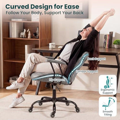 NEO CHAIR Leather Office Chair with Ergonomic Design, Swivel Chair, Grey | Modern Computer Desk Chair with Genuine Leather, Lumbar Support, Removable Arms, Comfy Chair for Home Office, Smooth Rolling - color: D. Mid-back Grey