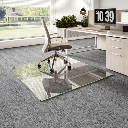 Koonmi Glass Chair Mat for Carpet, 48"x48" Thick Office Chair Mat | Tempered Glass Chair Mats with Round and Polished Edges, Smooth Rolling for Carpet Floor Protection, Scratch-Resistant - color: Transparent, size: 48"x48"