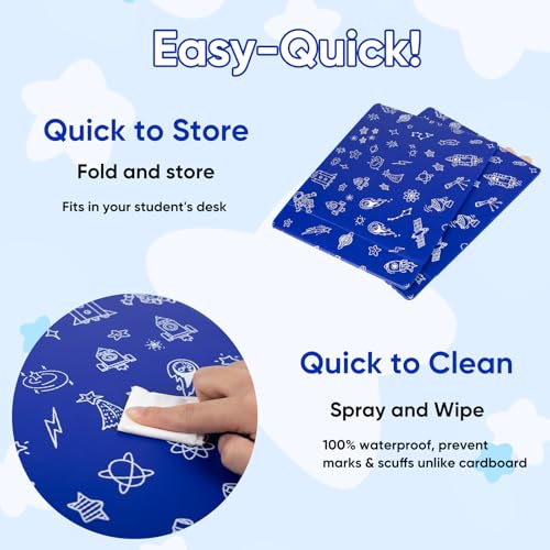 2-Pack Desk Dividers for Students, 3-Fold Privacy Screens, Durable Waterproof Plastic Study Boards, Easy Clean Classroom Shields for Schools,Teacher Supplies & Student Desk Organizers, Blue