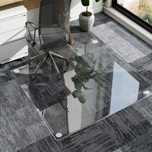 Irregular Tempered Glass Floor Mat - 45" x 53" Office Chair Mat for Carpet | Heavy Duty Hard Rolling Glass Mat, Shatterproof Desk Floor Mat 1/5" Thick for Hardwood Floor/Carpeted Floors, Clear - size: 45" x 53"
