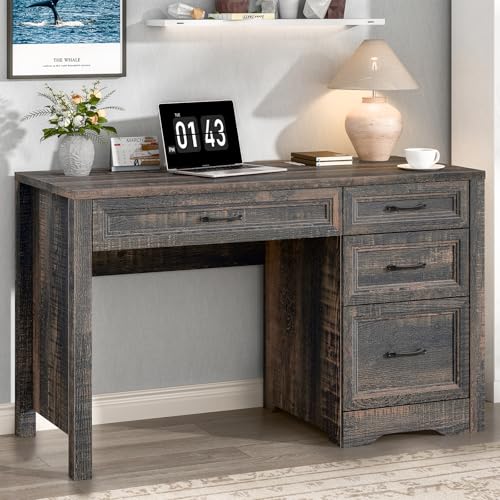 Vabches Farmhouse Executive Desk with Storage and Ample File Drawer, Rustic Large Home Writing Desk for Bedroom, Dark Oak - color: Dark Oak, size: 19.69"D x 47.24"W x 30.71"H
