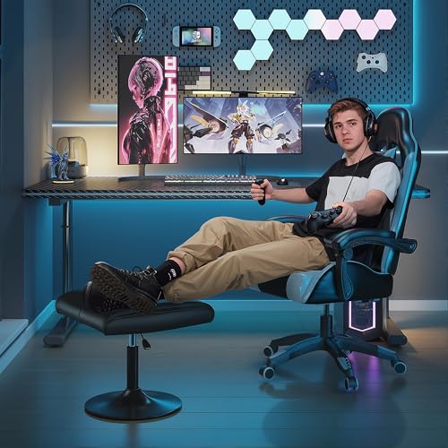 VECELO Foot Rest Under Desk Ottoman, PU Height Adjustable Footrest with Comfort Padding, Leg Rest for Desk for Relieving Leg Pain, Stiffness, and etc, Black - color: Black