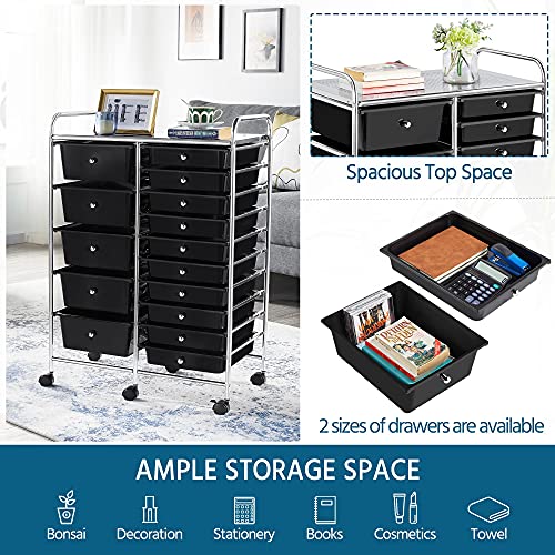 Yaheetech 15-Drawer Rolling Storage Cart on Wheels, Craft Organizer, Black - color: Black, style: 15 Drawers
