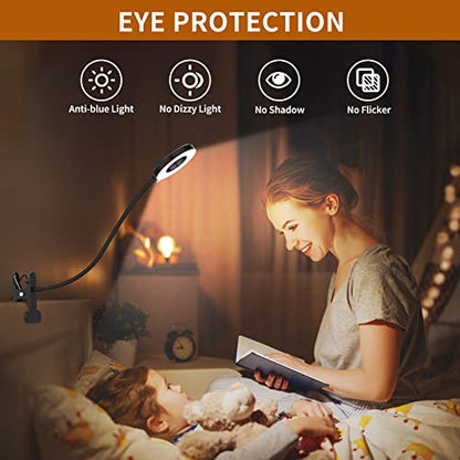 iZELL Desk Lamp, LED Reading Light with Clamp, 3 Color Modes & 10 Brightness Flexible Arm Book Light for Kids Reading Book in Bed at Night Clip on Table, Computer, Zoom Meetings - 27.6‘’ Black - size: 27.6'' Black
