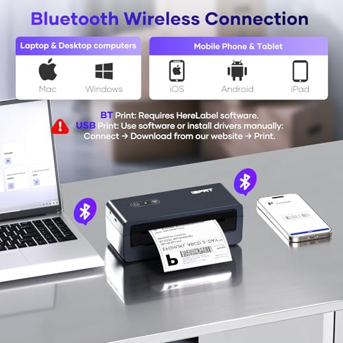 iDPRT Thermal Label Printer, Bluetooth 4x6 Shipping Label Printer - color: Black-Mini