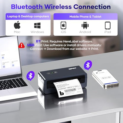 iDPRT Thermal Label Printer, Bluetooth 4x6 Shipping Label Printer - color: Black-Mini