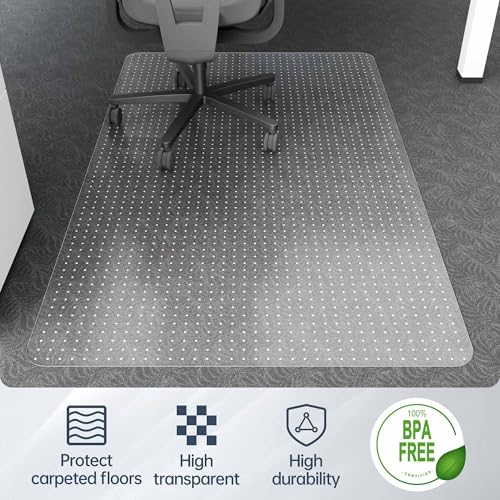 Desk Chair Mat for Low Pile Carpets, 55" x 35" Office Clear Protector Floor Mat for Carpets, Easy Glide Plastic Mat for Office Home (Rectangle)