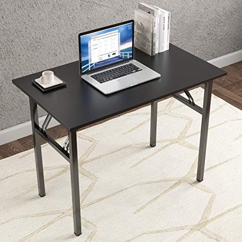 Need Office Computer Desk 39.3 Inch Sturdy Folding Laptop Table Black | Black Frame Writing Gaming Work Table/Foldable Home Office Desk/Sewing Table, No Assembly Required - color: Black & Black Frame, size: 39inch