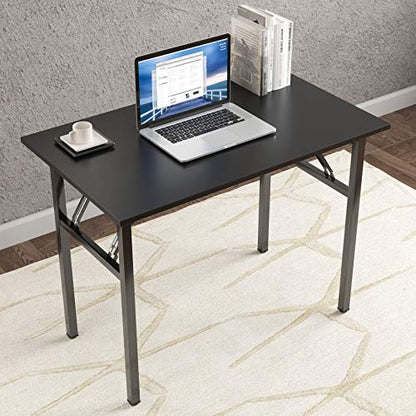 Need Office Computer Desk 39.3 Inch Sturdy Folding Laptop Table Black | Black Frame Writing Gaming Work Table/Foldable Home Office Desk/Sewing Table, No Assembly Required - color: Black & Black Frame, size: 39inch