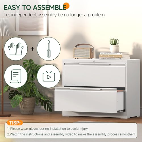 Lateral File Cabinet 2 Drawer, Metal File Cabinet with Lock - color: White, size: 2 Drawer - Lateral