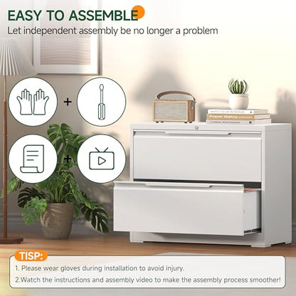 Lateral File Cabinet 2 Drawer, Metal File Cabinet with Lock - color: White, size: 2 Drawer - Lateral