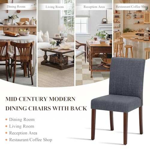 Upholstered Parsons Dining Chairs Set of 6, Modern Dining Room Chairs with Back, Fabric Kitchen Side Chairs with Wood Legs for Dinner Farmhouse Restaurant, Dark Grey - color: Dark Grey, size: Set of 6