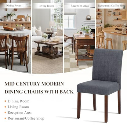 Upholstered Parsons Dining Chairs Set of 4, Modern Dining Room Chairs with Back, Fabric Kitchen Side Chairs with Wood Legs for Dinner Farmhouse Restaurant, Dark Grey - color: Dark Grey, size: Set of 4