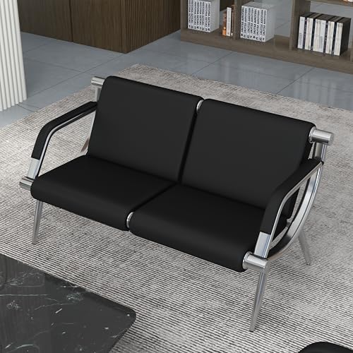 Kinsuite 2-Seat Office Reception Waiting Room Chairs - Guest & Reception Chairs for Salon Barber Bench Airport Bank Hall Visitor Guest Black PU Leather 2 Seat Sofa - size: 2-seat