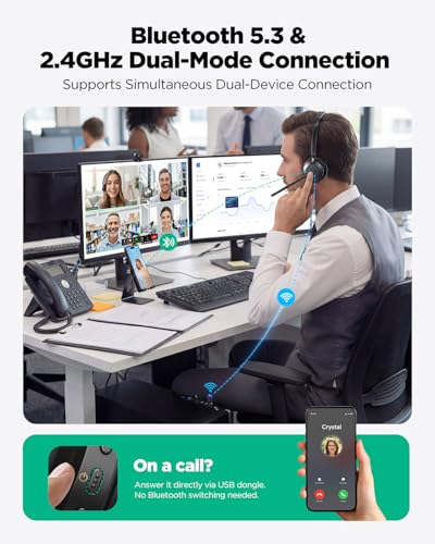 acer Wireless Headset with Mic for Work,Bluetooth Headset for Clear Call ＆ Meeting, Work Headset with Charge Stand for Remote & Office, Bluetooth 5.3 & 2.4G Headset for PC, Phone, Teams, Zoom - OHR689 | Work Headset with Charge Stand for Remote & Office,