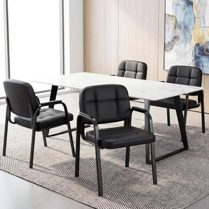 GIANTEX Waiting Room Guest Chairs Set of 2, Leather Office Reception Chairs with Padded Armrests, Metal Frame, Stationary Side Chairs No Wheels for Conference Meeting Lobby Home, Black