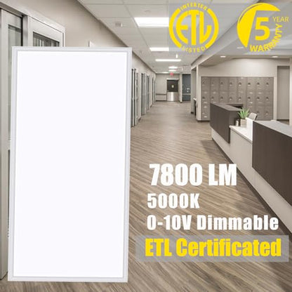 2x4 LED Flat Panel Light 7800LM 5000K 0-10V Dimmable ETL Listed 8 Pack