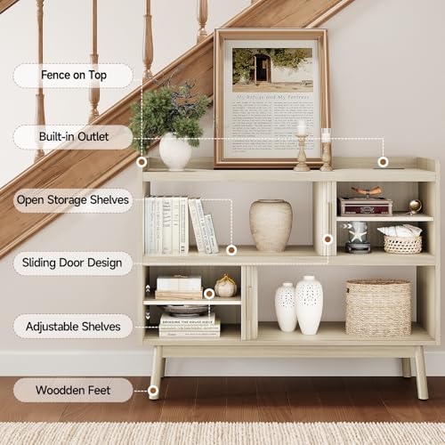 ONBRILL 44" Sideboard Buffet Cabinet with Outlet/Sliding Door Natural White - color: Natural White, size: 44"