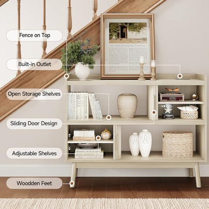 ONBRILL 44" Sideboard Buffet Cabinet with Outlet/Sliding Door Natural White - color: Natural White, size: 44"