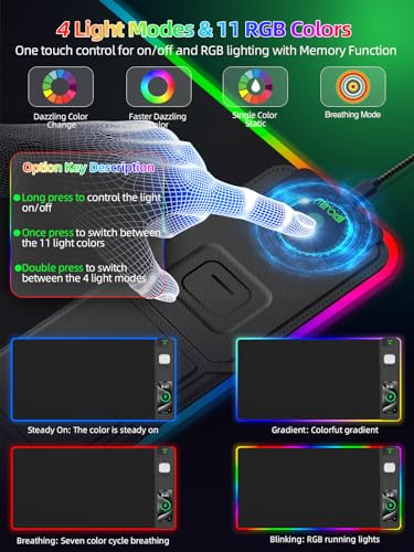 Mouse Pad with Foldable Phone Holder & Wireless Charger, XXL RGB Gaming Mousepad 31.5"x15.8" Large Desk Mat for Keyboard, Black Desk Pad with Dual Qi Charging Station | 11 Colors 5 Modes | Waterproof - color: 31.5x15.75"Phone Stand-Black Right w/PD Upgrad