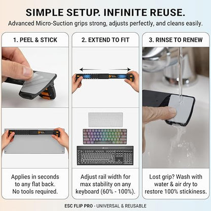 GPG2 ESC Flip PRO Keyboard Stand for Desk (3rd Gen) – Extendable Width, 4 Adjustable Angles, Attaches to Your Keyboard – Compatible with Apple Magic Keyboard, Logitech & Full-Size Flat-Back Models