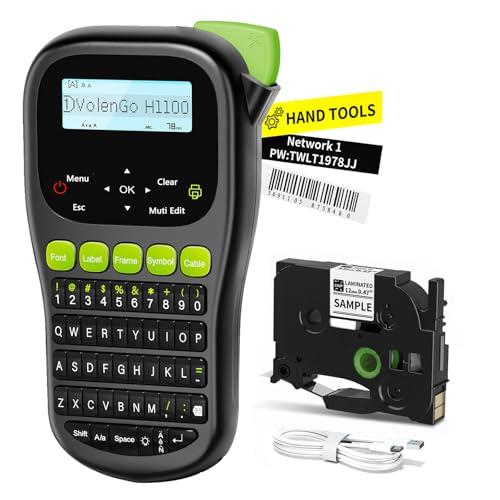Label Maker Machine with Tape, Handheld Portable Wire Label Maker | Waterproof Labels 12mm Laminated, H1100 Labelmaker with Keyboard, Backlight & One-Touch Key, Industrial Electrical Office Use - color: Black, style: Label maker with Tape