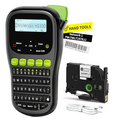 Label Maker Machine with Tape, Handheld Portable Wire Label Maker | Waterproof Labels 12mm Laminated, H1100 Labelmaker with Keyboard, Backlight & One-Touch Key, Industrial Electrical Office Use - color: Black, style: Label maker with Tape
