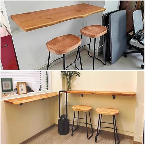 Industrial Wall Mounted Folding Bar Table Live Edge,Rustic Drop-Leaf Table,Solid Wood Floating Wall Desk Workbench for Small Space Kitchen & Dining Room Computer Desk(39.3" L x 17.7" W, Wood) - size: 39.3"L x 17.7"W