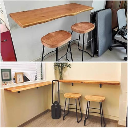 Industrial Wall Mounted Folding Bar Table Live Edge,Rustic Drop-Leaf Table,Solid Wood Floating Wall Desk Workbench for Small Space Kitchen & Dining Room Computer Desk(59.1" L x 17.7" W, Wood) - size: 59.1"L x 17.7"W
