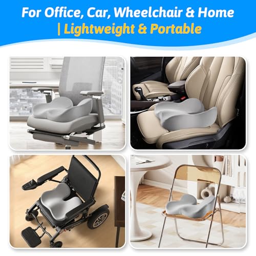 Dreamer Car Seat Cushion for Tailbone & Sciatica Pain Relief | Certified & Ergonomist-Designed,Tapered Front Edge Reduces Thigh Pressure,Wide Memory Foam for Office Chair, Car, Wheelchair - color: Light Gray