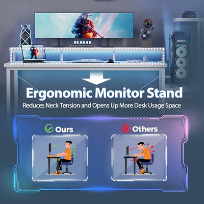 Mericonia 68 inch Gaming Desk with Drawers, Reversible Computer Desk, White - color: White, size: 68*20