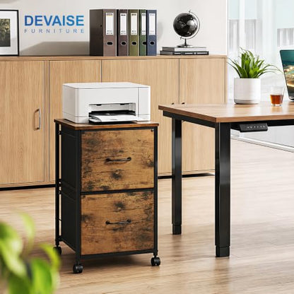 DEVAISE 2 Drawer Mobile File Cabinet, Rolling Printer Stand - color: Rustic Brown Wood Grain Print, size: 15.7''D×15.4''W×26.8''H