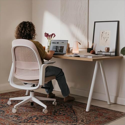 Haworth Breck Ergonomic Office Chair, Home Office Desk Chair, Blush | Computer Desk Chair with Height-Adjustable Lumbar Support, Black Trim, and 4D-Arms - color: Blush, style: Black Trim