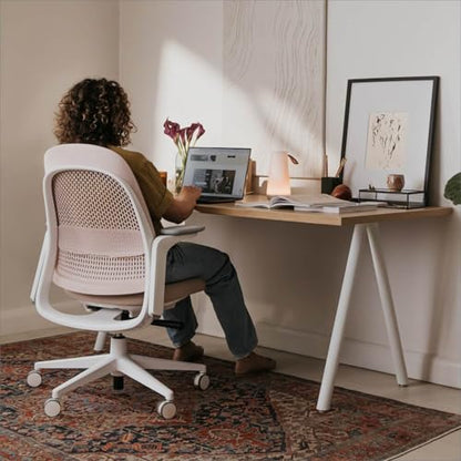 Haworth Breck Ergonomic Office Chair, Home Office Desk Chair, Blush | Computer Desk Chair with Height-Adjustable Lumbar Support, Black Trim, and 4D-Arms - color: Blush, style: Black Trim