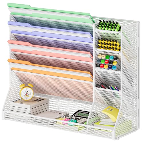 Jakyitvi Adjustable 5 Tiers Wall File Organizer Metal Hanging Holder White - color: White